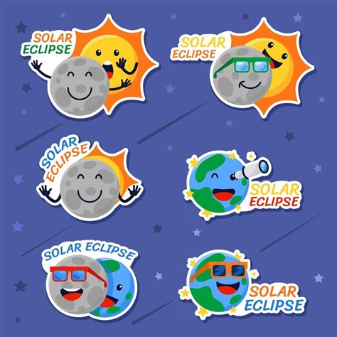 Pegatinas De Dibujos Animados De Eclipse Solar Vector En Vecteezy The