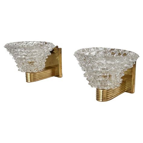 Italian Brass And Murano Glass Wall Lights Or Sconces In Art Deco Style
