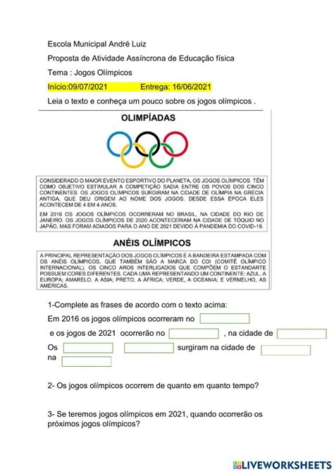 Esportes Online Activity For Ano You Can Do The Exercises Online Or