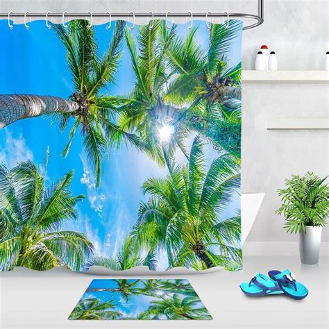 Inpercust Tropical Paradise Shower Curtain Vibrant Palm Trees Sunny