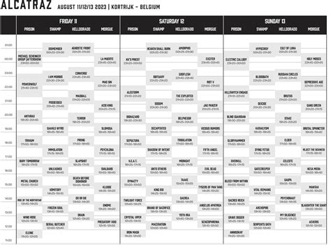 Alcatraz Metal Festival 2023 Running Order Timetable