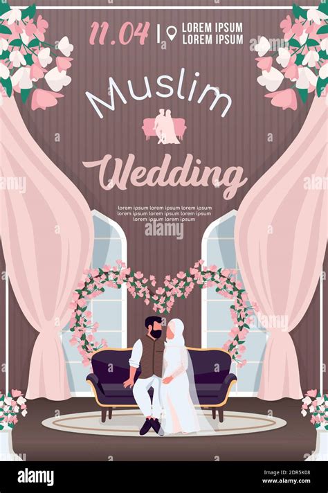 Muslim wedding invitation flat vector template. Islamic couple in ...