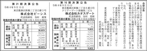 株式会社ピーシス 第21期決算公告 官報決算データベース