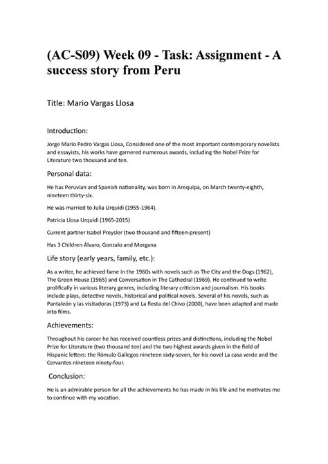 Ac S Week Task Assignment A Success Story From Peru Ac S