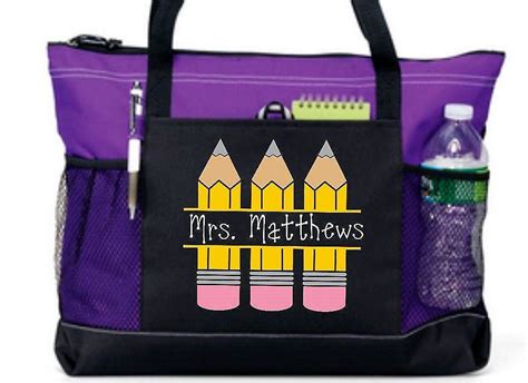 Pencil Teacher Tote Personalized Teacher Bag Zippered Book Bag