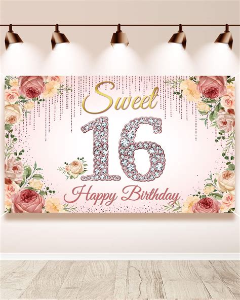 Sweet 16 Birthday Decorations Rose Gold Happy 16th Birthday Backdrop