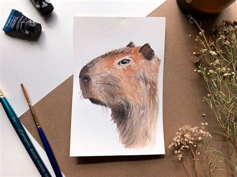 Capybara Original A Endangered Portrait Watercolor Painting Etsy