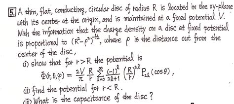 Solved A Thin Flat Conducting Circular Disc Of Radius R Is Located