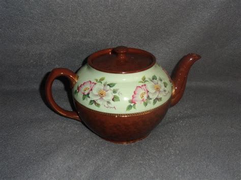 Vintage Sadler Teapot Brown With Gold Trim And Flowers Etsy