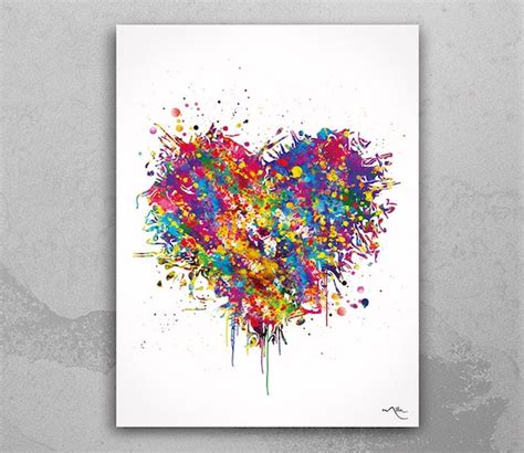 Heart Love Watercolor Print Valentines Day For Her For Him Etsy