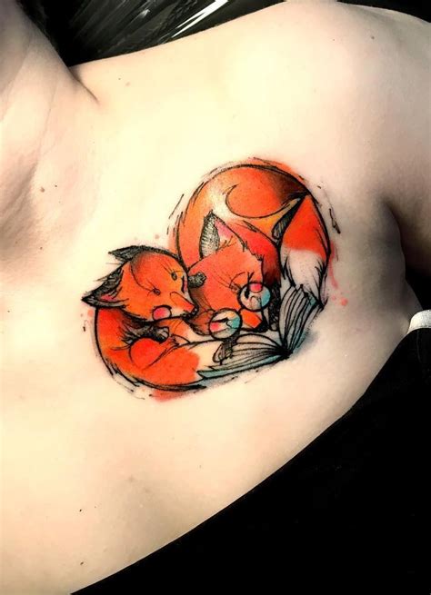 mom and baby fox tattoo - fergusonfamilycresttattoo