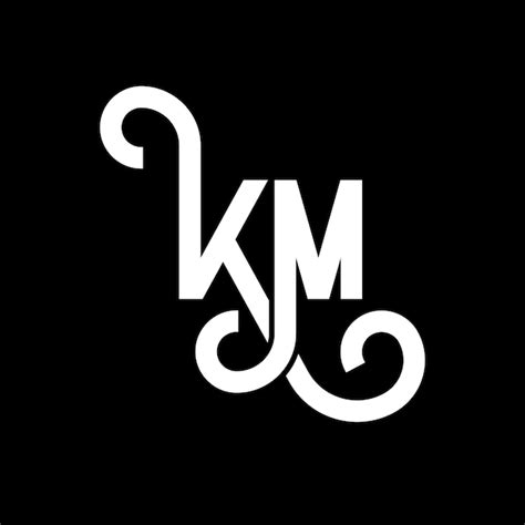 Diseño de la letra KM logotipo en fondo negro KM iniciales creativas