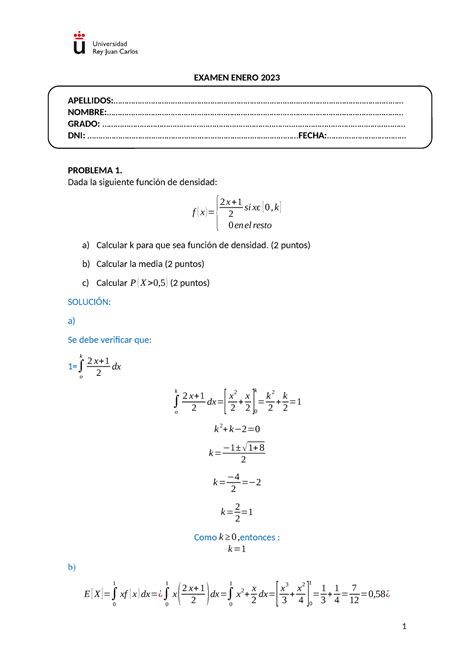 Examen Enero Resuelto EXAMEN ENERO 2023 Studocu