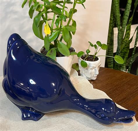 Vintage Imperial Pottery Blue Ceramic Duck Made In Usa Home Decor