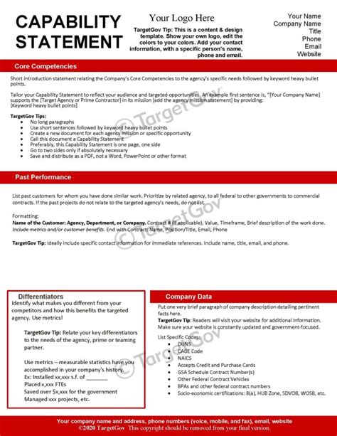 Capability Statement Editable Template Red Targetgov Targetgov