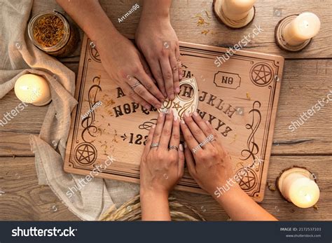 Ouija Board Candles Arrangement Above View Stock Photo 2172537103