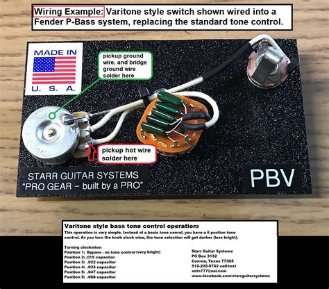 Wiring Harness For Fender P Bass Rotary Varitone Starr Guitar Systems