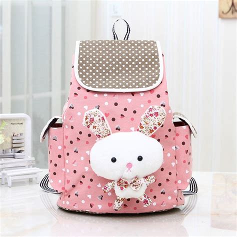 Nice Pink Bunny Rabbit Dot Canvas Backpack With Images Canvas