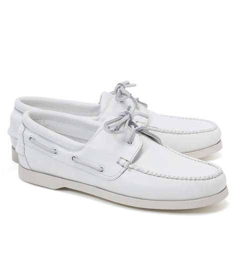 Brooks Brothers Leather Boat Shoes in White for Men | Lyst