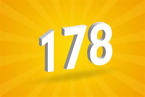 3D 178 number font alphabet. White 3D Number 178 with yellow background ...