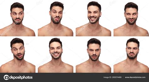 Collage Image D Un Homme Nu Faisant Diff Rents Visages Image Libre De