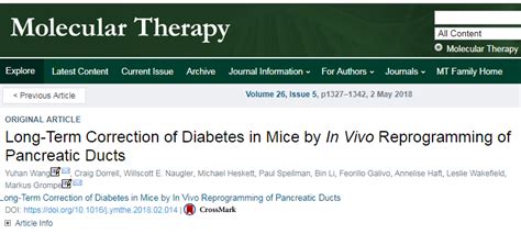 Molecular Therapy重编程胰腺导管细胞成功治疗糖尿病小鼠 生物探索