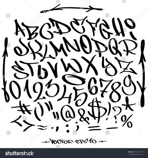 Hand Written Graffiti Font Alphabet Vector Vetor Stock Livre De