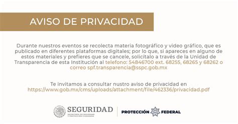 Aviso De Privacidad Del Servicio De ProtecciÓn Federal Servicio De Protección Federal