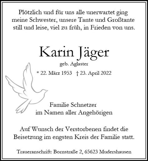 Traueranzeigen Von Karin J Ger Vrm Trauer De