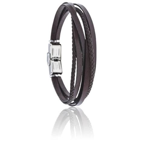 Bracelet acier cuir tressé bleu marron Apollon Ocarat