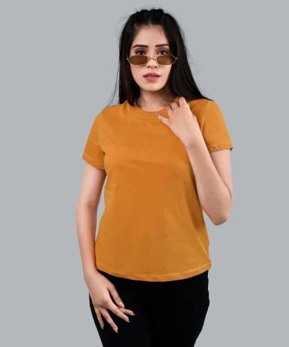 Half Sleeve Ladies Mustard Cotton Plain T Shirt Casual Wear At Rs 165