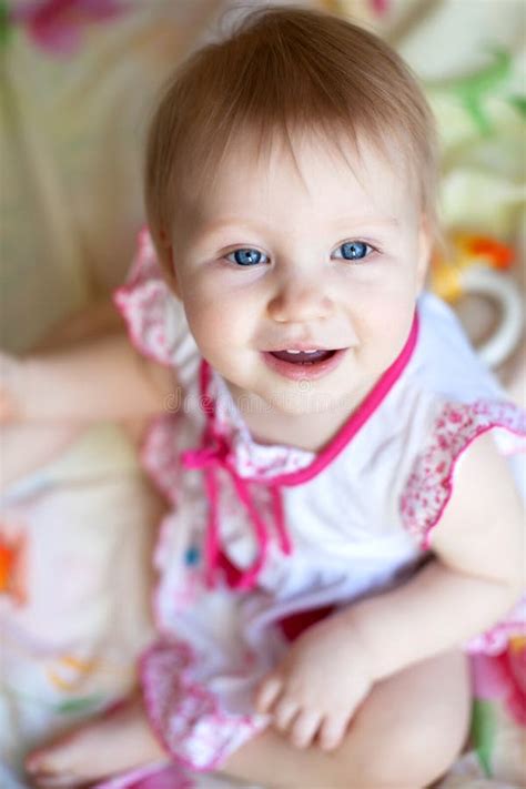 Adorable Baby Girl with Blue Eyes and a Smile Stock Image - Image of ...