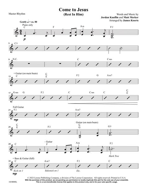 Come To Jesus Rest In Him Master Rhythm Chart By James Koerts