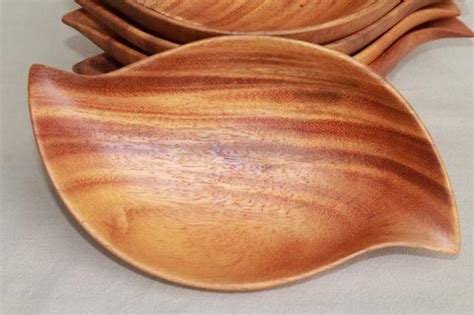 Vintage Monkey Pod Wood Bowls Salad Bowl Set W Retro Organic Leaf Shapes