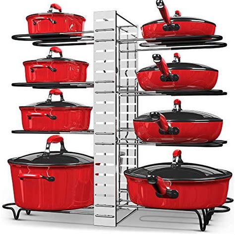 STORLUX Pot And Pan Organizer For Cabinet Adjustable 8 Non Slip Tier