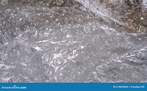 Crumpled Wrinkled Used Packaging Film Close Up Bubble Wrap Stock