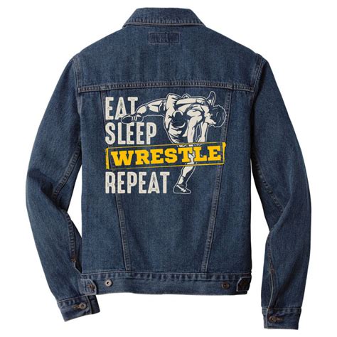 Custom Eat Sleep Wrestle Repeat Funny Wrestling Gift T Men Denim Jacket