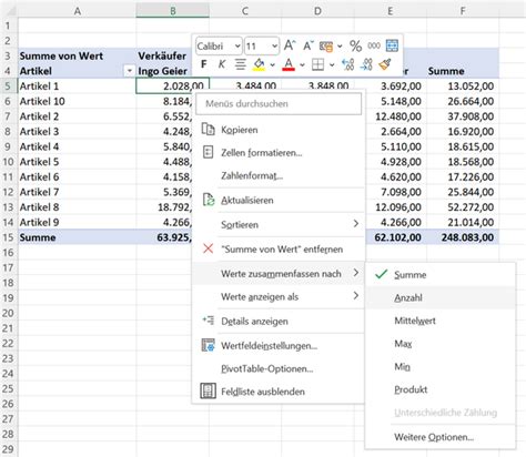 Excel Daten Aggregieren In Pivot Tabellen