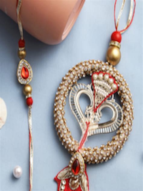 Buy Aapno Rajasthan Red Gold Toned Beaded Bhaiya Bhabhi Rakhi Gift