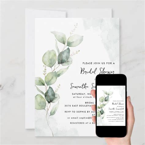 Watercolor Eucalyptus Greenery Bridal Shower Invitation Zazzle