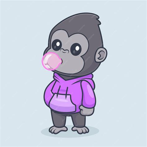 Premium Vector | Cute Gorilla Blowing Gum With Hoodie Cartoon Vector ...