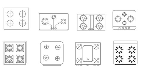 4 Burner Kitchen Gas Stove Cad Blocks Cadbull