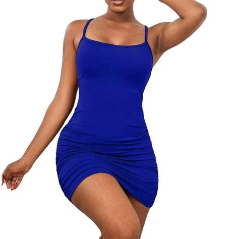 Sexy Plain Spaghetti Strap Cami Sleeveless Royal Blue Women Dresses Womens