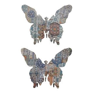 Butterfly Shape MDF And Metal Wall Decor With 3 Hooks Multicolor Set