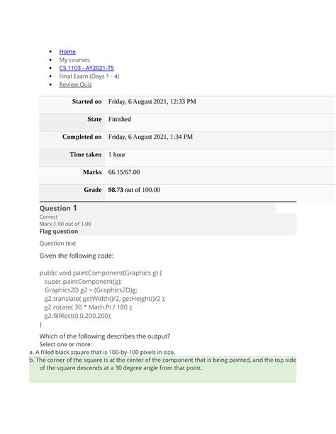 CS 1103 AY2021 T5 Final Exam Days 1 4 Home My Courses CS 1103