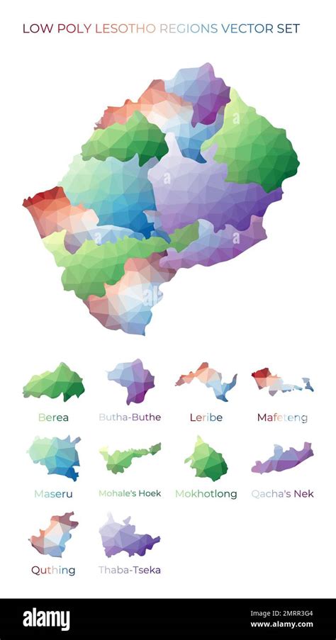 Mosotho Low Poly Regions Polygonal Map Of Lesotho With Regions