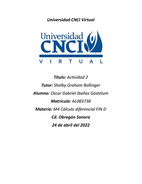 Actividad 2 Calculo Diferencial Universidad Cnci Virtual Título