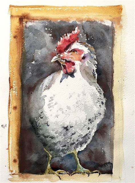 A Watercolor Painting Of A Chicken In A Frame