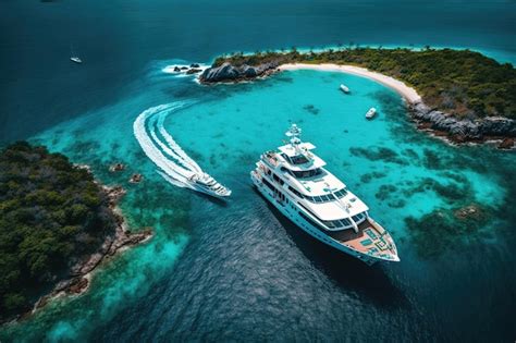 Premium AI Image A Yacht Anchored In A Bay Near A Group Of Islands