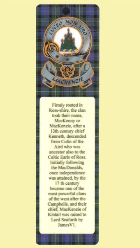 MacKenzie Clan Badge Clan MacKenzie Tartan Laminated Bookmark